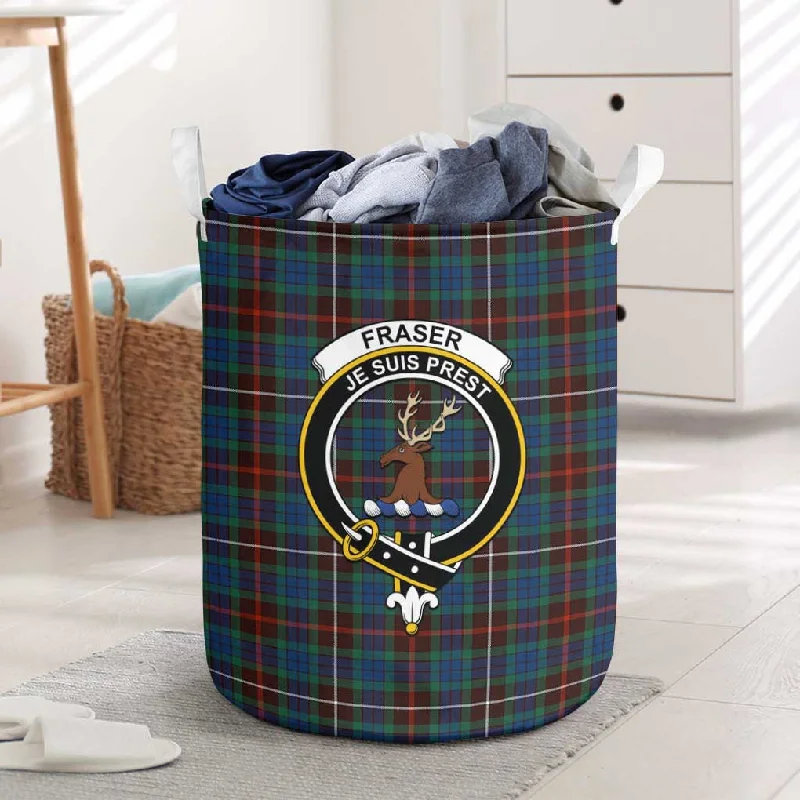 Fraser Hunting Ancient Tartan Laundry Basket with Family Crest