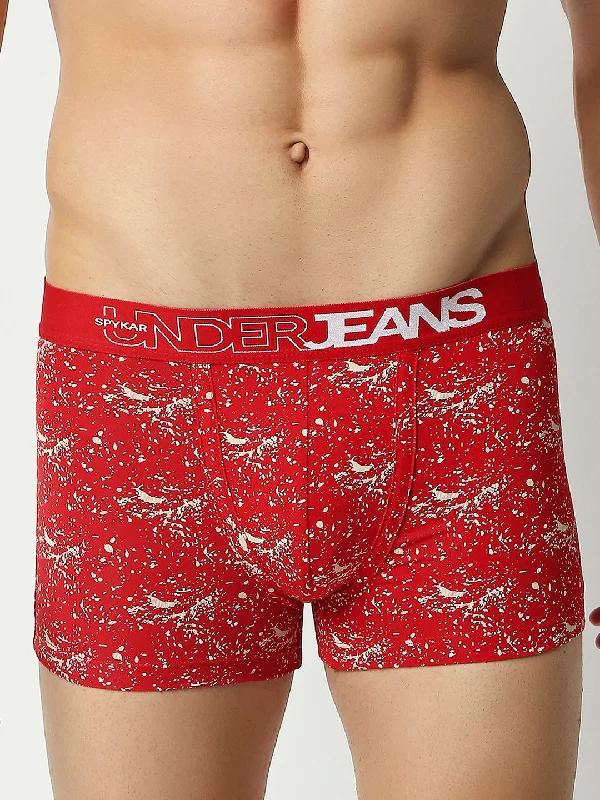 Men Premium Red Cotton Blend Regular Fit Trunk - Underjeans By Spykar