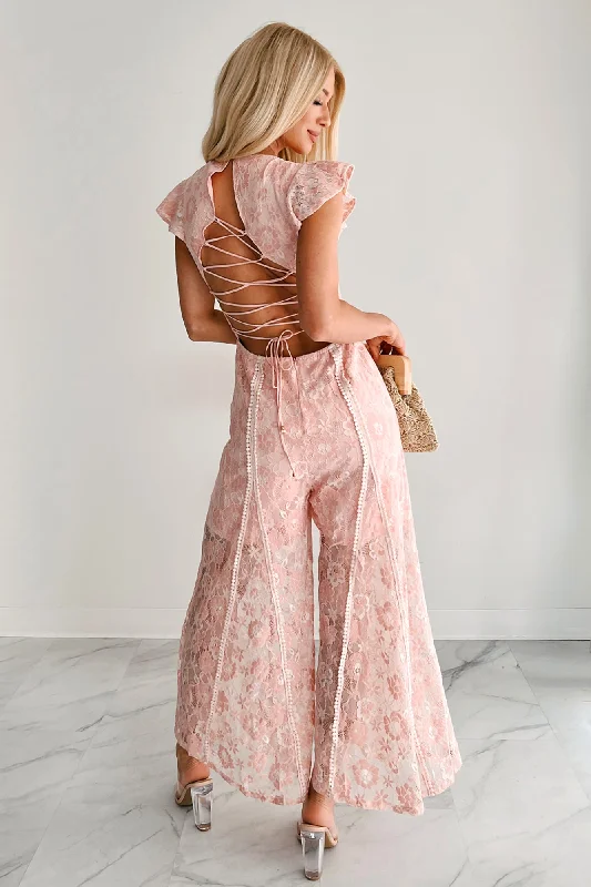 Elegant Power Lace Jumpsuit (Pink/Multi) - Ships by 3/21