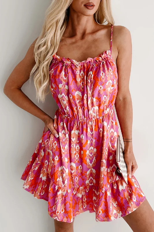 Make My Heart Skip Abstract Print Mini Dress (Pink/Multi)