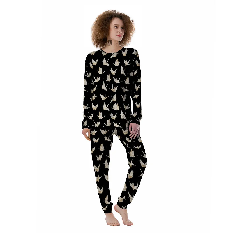 Origami White And Black Print Pattern Women's Pajamas Short sleeve pajama sets