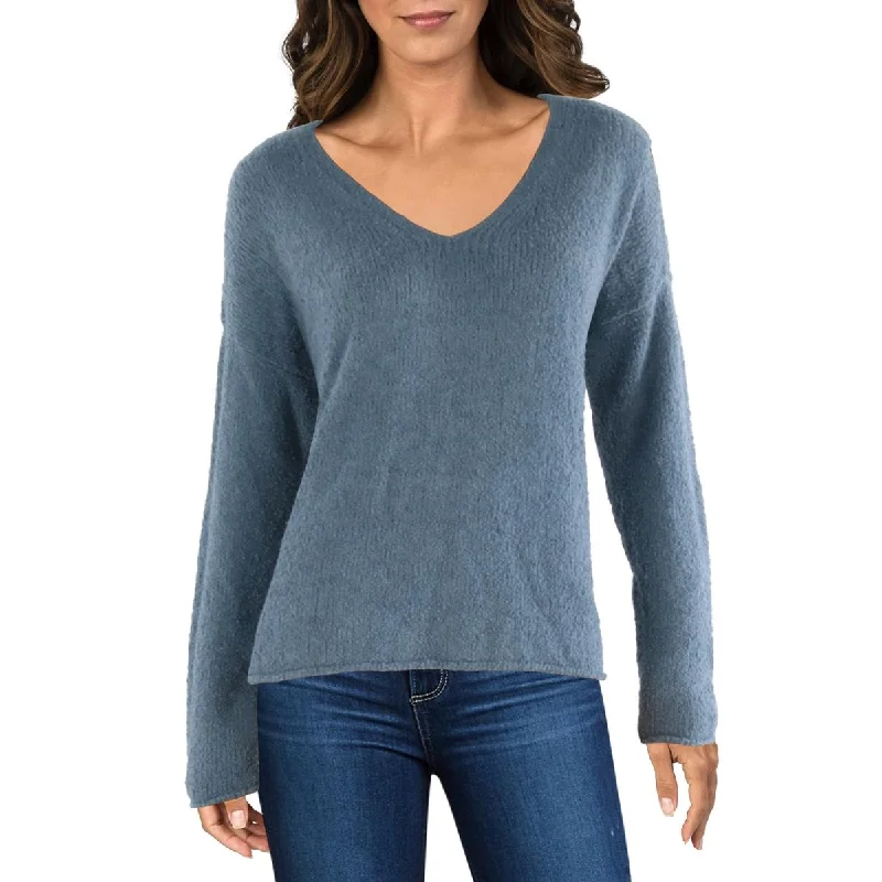 Womens Boucle Rolled Hem V-Neck Sweater Cashmere sweaters