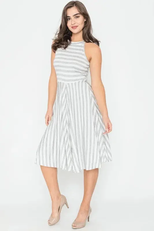 Stripe Halter Neck Midi Swing Dress Elegant midi dresses