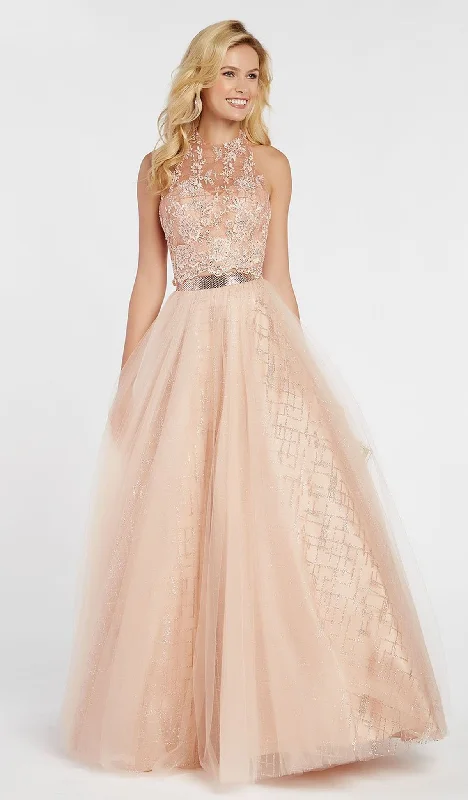 Alyce Paris - 60561SC Appliqued Illusion Halter Open Back Gown Tulle unclassified dresses