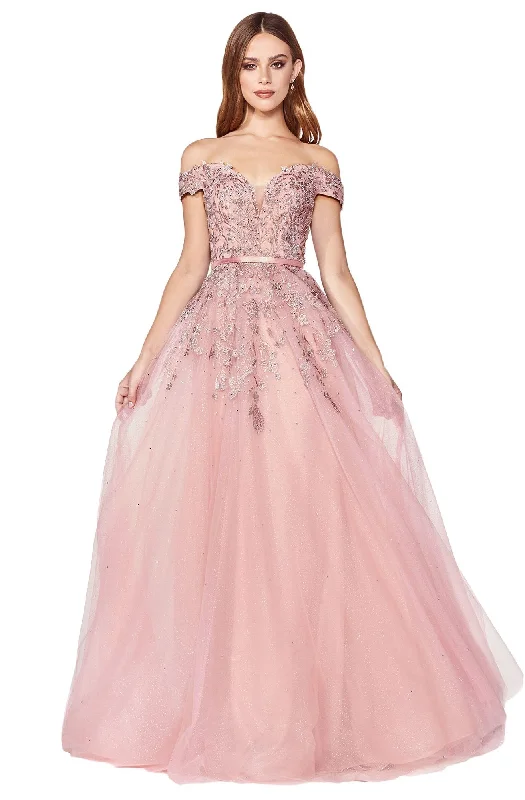 Cinderella Divine - KV1049SC Beaded Plunging Off-Shoulder Beaded Gown Floral unclassified dresses Cinderella Divine - KV1049SC Beaded Plunging Off-Shoulder Beaded Gown Floral unclassified dresses