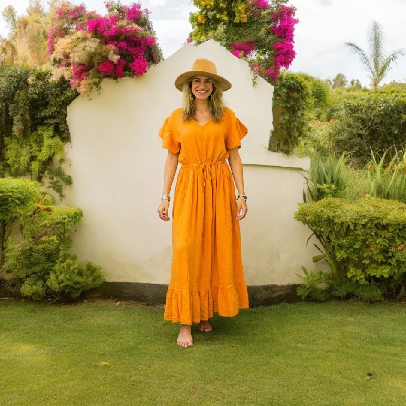 Mustard Yellow Double Gauze Cotton Dress Budget-friendly unclassified dresses