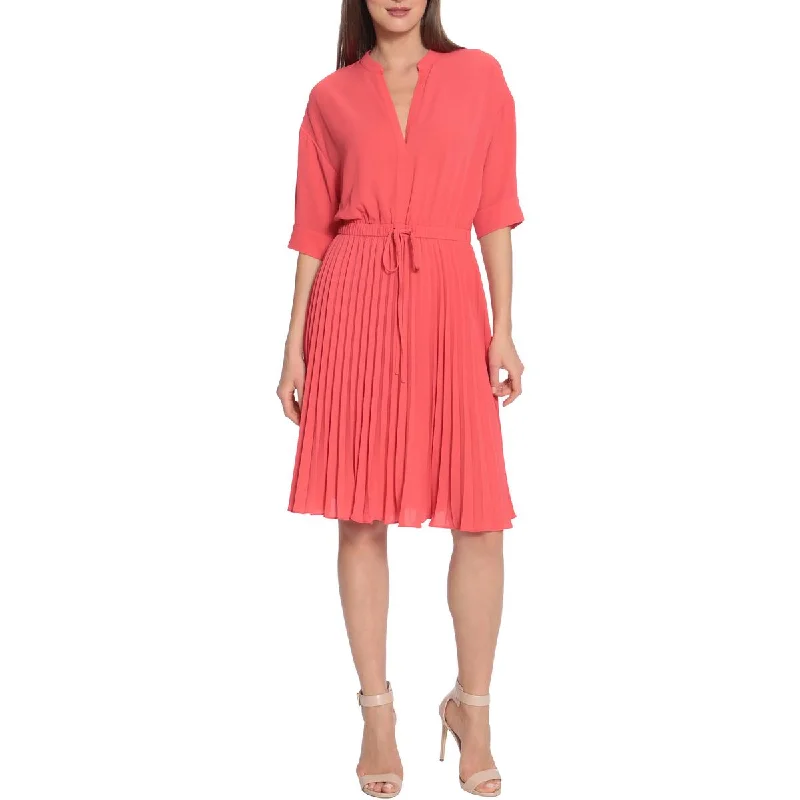 Maggy London Womens Pleated V-Neck Shift Dress Engagement unclassified dresses