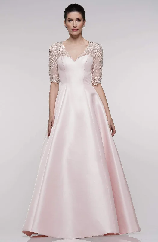 Marsoni By Colors - MV1006 Sheer Sleeve Sating A-line Gown Trendy new unclassified dresses Marsoni By Colors - MV1006 Sheer Sleeve Sating A-line Gown Trendy new unclassified dresses