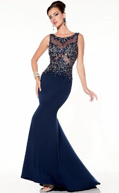 Panoply - 14796SC Bedazzled Illusion Sleeveless Trumpet Gown Printed unclassified dresses