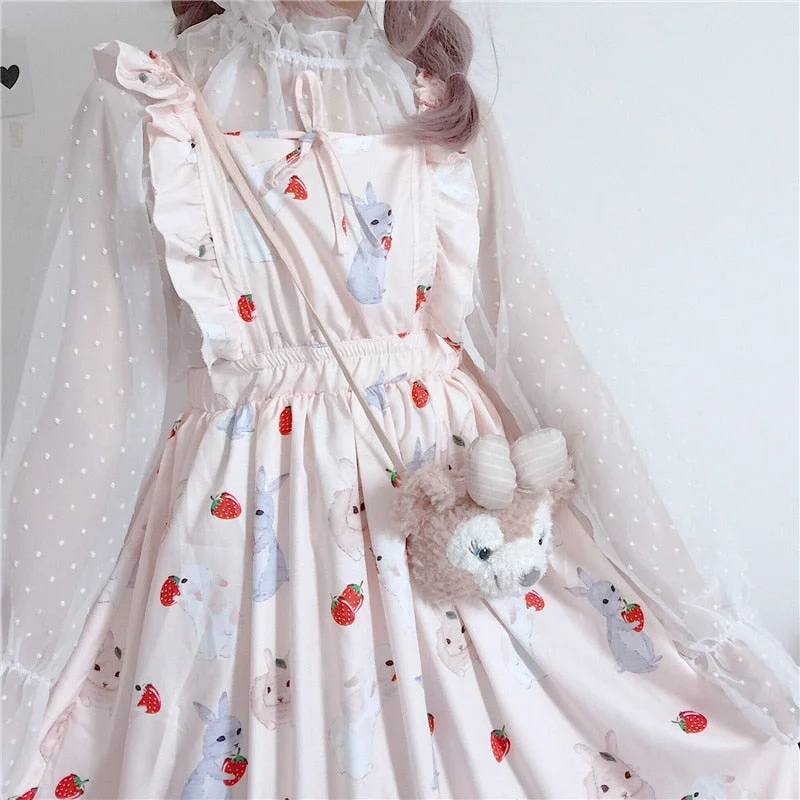 Women's Dresses Chic Lady Kawaii Ulzzang Strawberry Rabbit Cute Strap Dress Female Ins Vintage Harajuku Dress For Women Casual Polka dot unclassified dresses Women's Dresses Chic Lady Kawaii Ulzzang Strawberry Rabbit Cute Strap Dress Female Ins Vintage Harajuku Dress For Women Casual Polka dot unclassified dresses