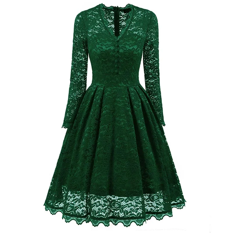 V-neck Lace Evening Dress #Green #Evening Dress Lace Detail Gown