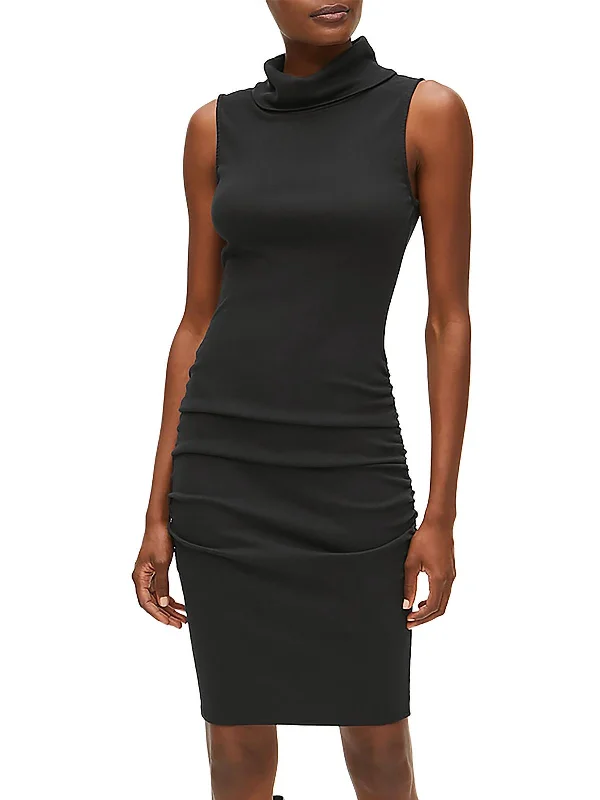 Womens Turtleneck Ruched Sweaterdress Knit Sweater Dress