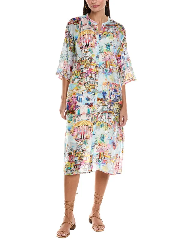 Johnny Was Tosha Silk Shirtdress Printed Button Shirt